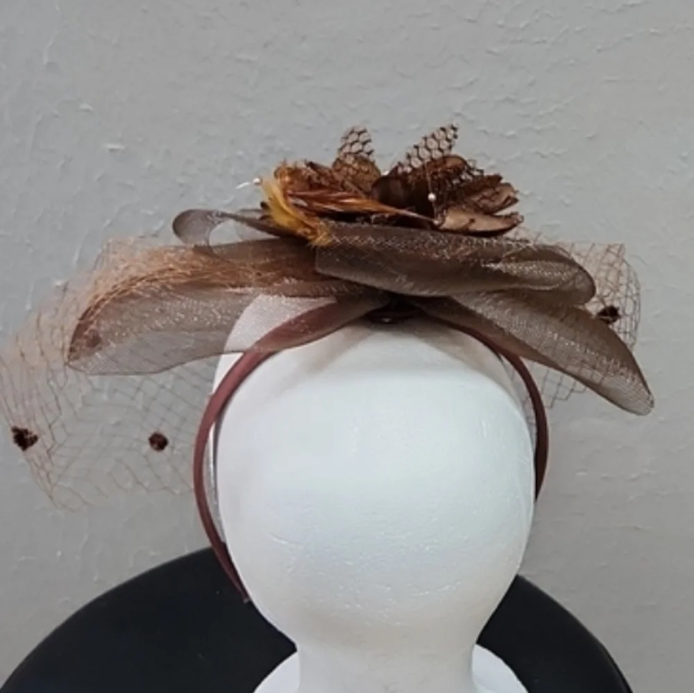 Brown Net and Floral Fascinator